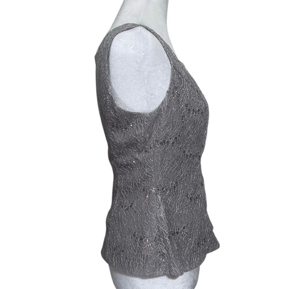 NWOT Formal Pantsuit 3Pc Set Small Gray Silver Sequined Lace Top Jacket & Pants - Picture 9 of 12